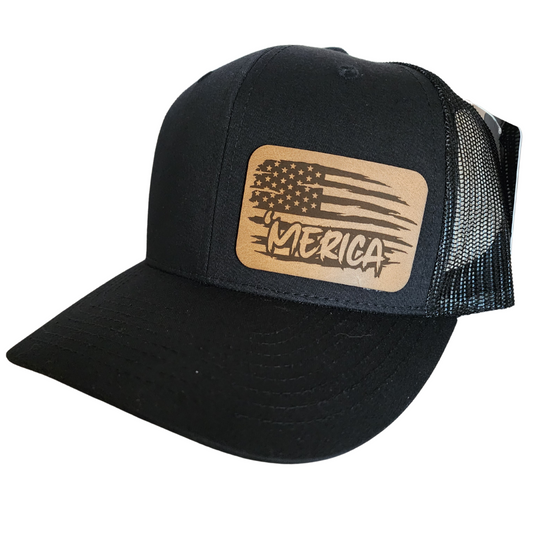 Merica Baseball Cap with a leather patch