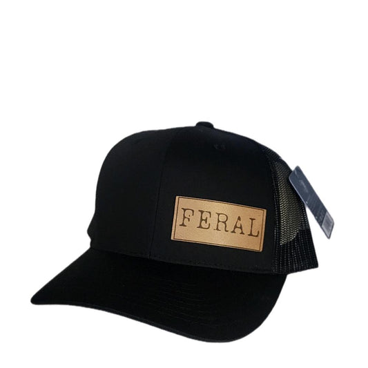 "FERAL" Traditional Baseball Cap with Leather Engraved Patch and Adjustable Closure