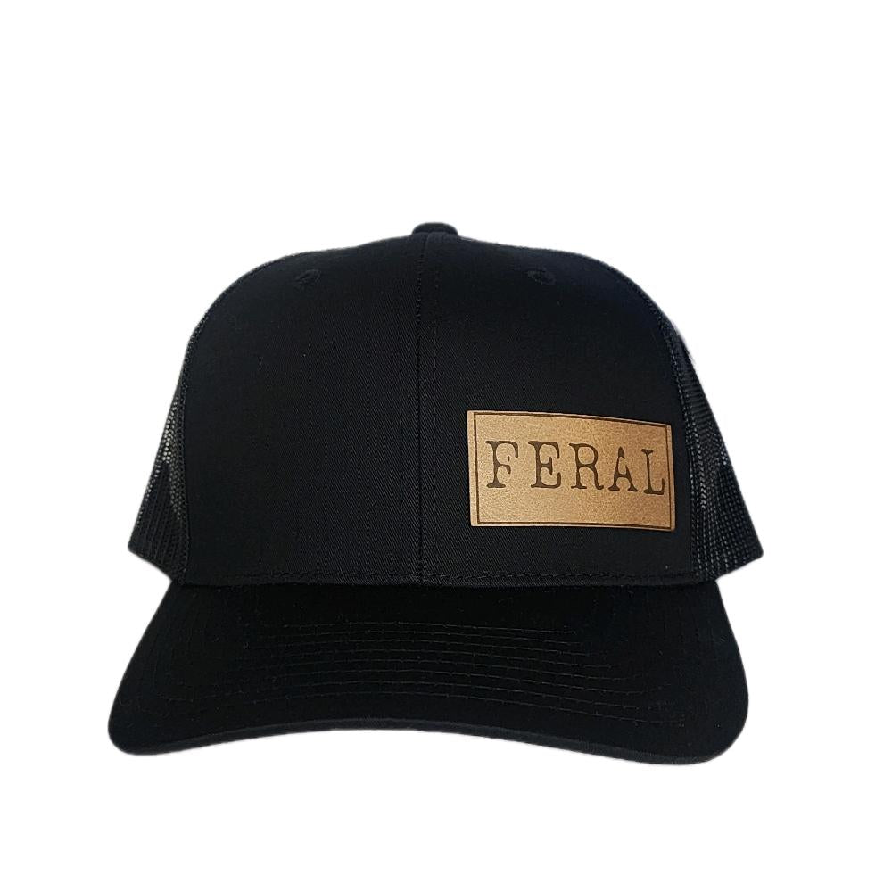 "FERAL" Traditional Baseball Cap with Leather Engraved Patch and Adjustable Closure